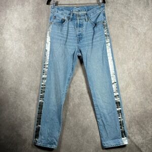 Levi's 501 Shine Theory Jeans Womens Size 28 Blue‎ Denim Straight Leg Button Fly